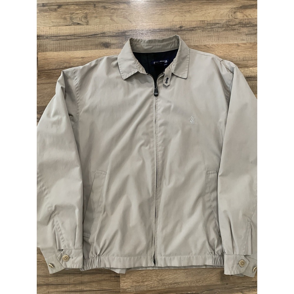 Nautica Jacket Men's L Khaki Golf Classic Bomber Preppy Old Money Large Vintage